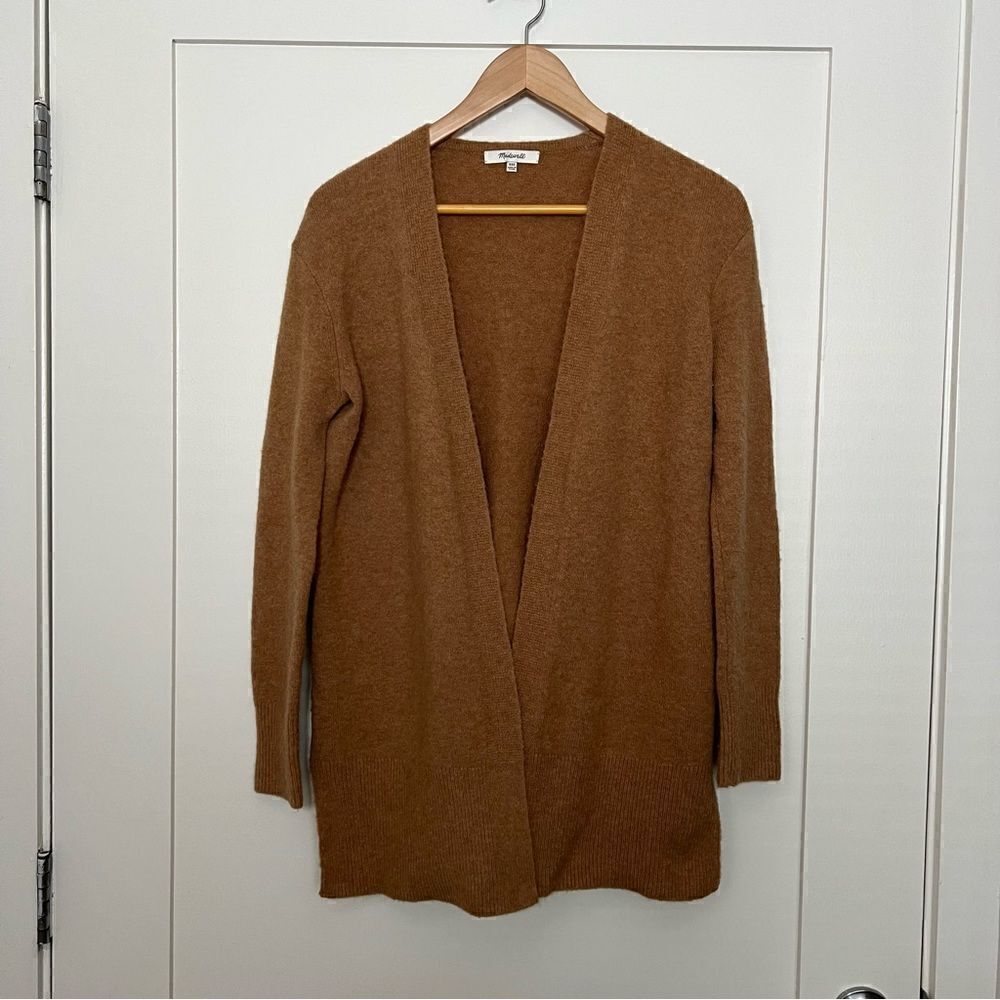 Madewell Sweater Cardigan Womens XXS Brown Knit Open Front Slits Wool Blend